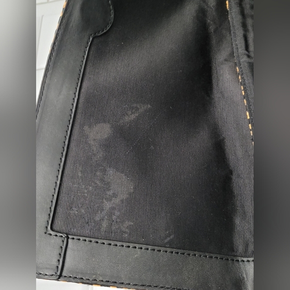 BCBGMAXAZRI Ladies Tan Black Straw Like Large Envelope Clutch Asymmetrical Flap - Picture 6 of 6